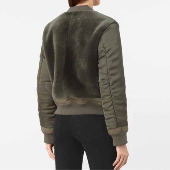 Allsaints Finch Bomber Shearling Jacket Green Sz 0 - Picture 2 of 8